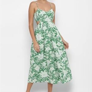 American Eagle Floral Women Fit and Flare Green Dress